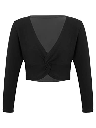 FEESHOW Kinder Mädchen Schulterjacke Langarm Ballett Bolero Top Tanz Gymnastik Jäckchen Baumwolle/Mesh Schwarz C 140-152/10-12 Jahre von FEESHOW