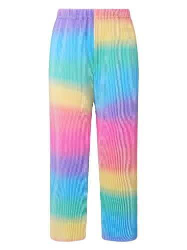 FEESHOW Kinder Mädchen Sommerhose Leicht Lang Plissee Weites Bein Hose Elastische Taille Sport Freizeithose Haremshose Atmungsaktiv C_Bunt 158-164 von FEESHOW