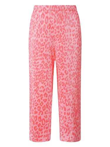 FEESHOW Kinder Mädchen Sommerhose Leicht Lang Plissee Weites Bein Hose Elastische Taille Sport Freizeithose Haremshose Atmungsaktiv C_Rosa 158-164 von FEESHOW