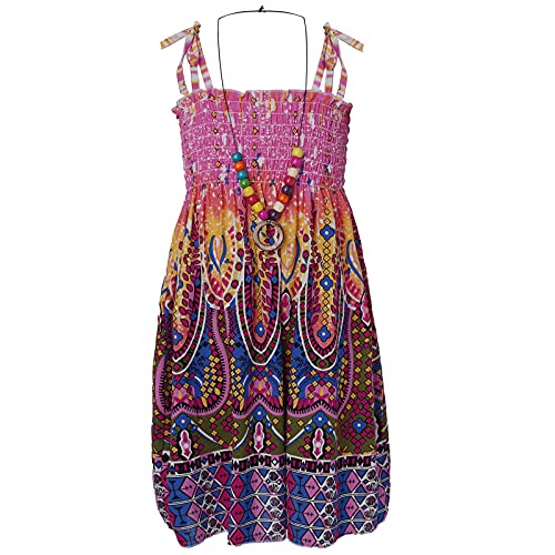 FEESHOW Kinder Mädchen Sommerkleid Boho Strandkleid Spaghettiträger Blumen Regenbogen Kleider mit/Ohne Halskette Casual Urlaub Outfit Lila_C 128-140 von FEESHOW