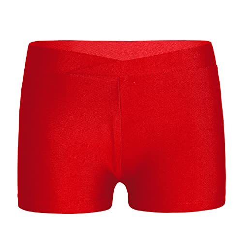 FEESHOW Kinder Mädchen Sport Shorts Stretch Gymnastik Ballett Tanzshorts Gym Training Tights Shorts Hot Pants Kurz Hose Slim fit Rot_D 134-140/9-10 Jahre von FEESHOW