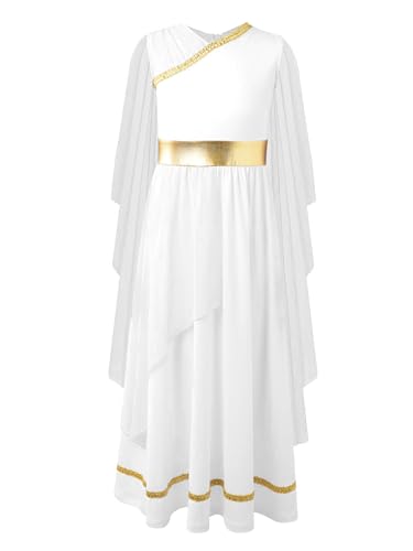 FEESHOW Kinder Mädchen Tanzkleid Griechisches Kleid Göttin Kleid Antike Griechin Römerin Kleid Mottoparty Tanzkleidung Weiß_A 146-152 von FEESHOW