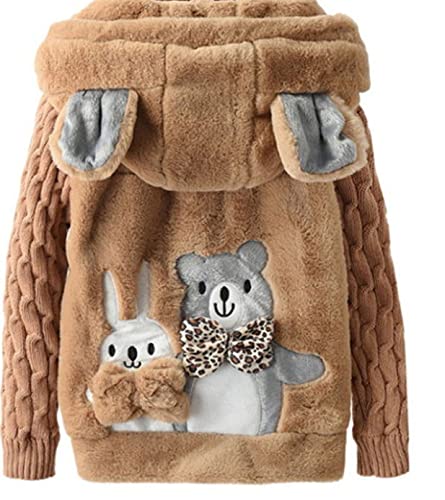 FEESHOW Kinder Mädchen Teddy Fleece Jacke Mantel Mit Kapuze Niedliche Bär Ohr Hoodie Warme Übergangsjacke Herbst Winter Outwear Khaki 122-128 von FEESHOW