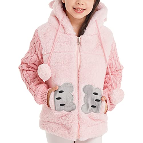FEESHOW Kinder Mädchen Teddy Fleece Jacke Mantel Mit Kapuze Niedliche Bär Ohr Hoodie Warme Übergangsjacke Herbst Winter Outwear Rosa 98-104 von FEESHOW