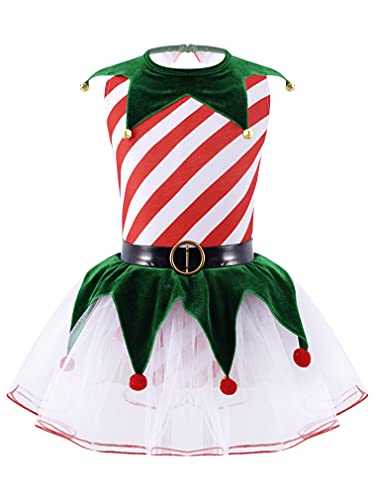 FEESHOW Kinder Mädchen Weihnachten Kleid Zuckerstangen Kostüm Streifen Tütü Ballett Tanzkleid Trikot Party Weihnachtskleidung X-Mas Christmas Outfit Rot_F 152 von FEESHOW