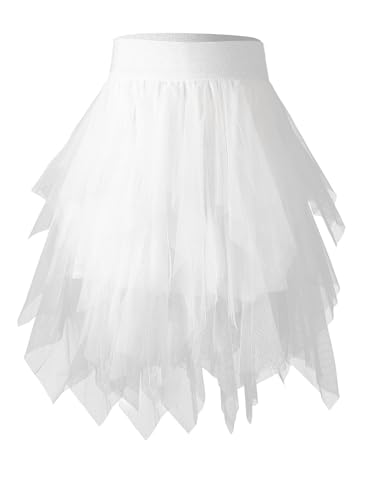 FEESHOW Kleinkind Kinder Mädchen Tutu Rock Mini Tütü Tüllrock Mit Elastischer Bund Mode Kurzer Rock Tüll-Rüschen Prinzessinrock A-Linie Weiß 92-98 von FEESHOW