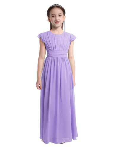 FEESHOW Mädchen Kleid Festlich Chiffon Kleid Prinzessin Kleid A-Linie Kinder Partykleid Ballkleid Hochzeit Festival Abend Kleider Maxi Violett 128 von FEESHOW