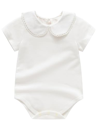 FEESHOW Mädchen Baby Body Mit Kragen Weiche Baumwolle Kurzarm Langarmshirt T-Shirt Mit Bubikragen Hochzeit Taufebekleidung Weiß Kurzarm-Beige 50-56 von FEESHOW