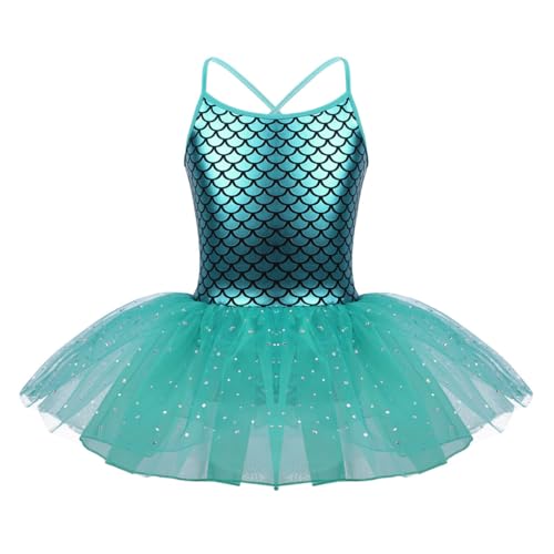 FEESHOW Mädchen Ballettkleid Tütü Fischschuppen Meerjungfrau Prinzessin Kleid Ballett Tanz Trikot Tutu Rock Gymnastik Fasching Karneval Outfit Eisblau 116 von FEESHOW