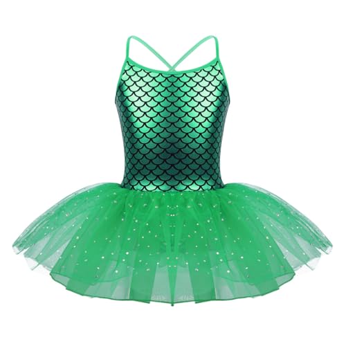 FEESHOW Mädchen Ballettkleid Tütü Fischschuppen Meerjungfrau Prinzessin Kleid Ballett Tanz Trikot Tutu Rock Gymnastik Fasching Karneval Outfit Grün 116 von FEESHOW