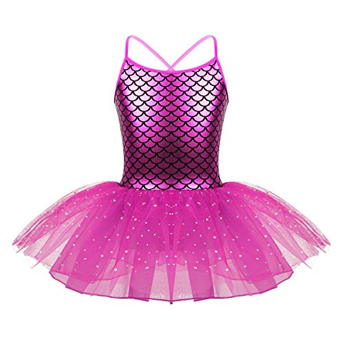 FEESHOW Mädchen Ballettkleid Tütü Fischschuppen Meerjungfrau Prinzessin Kleid Ballett Tanz Trikot Tutu Rock Gymnastik Fasching Karneval Outfit Rosa 110 von FEESHOW