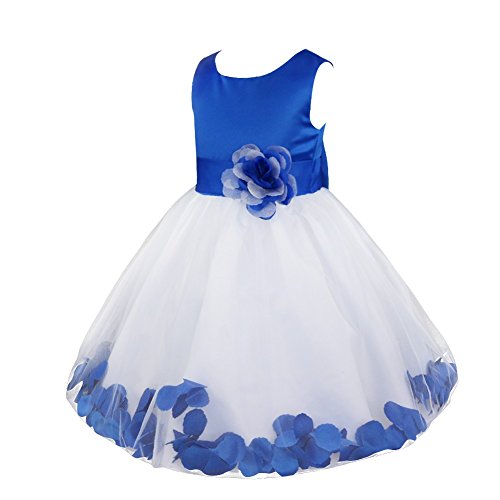 FEESHOW Mädchen Blumen Kleid Blumenmädchenkleid Tüll Festkleid Abendkleid Brautjungferkleid mit 3D Blumen Blau 128 von FEESHOW