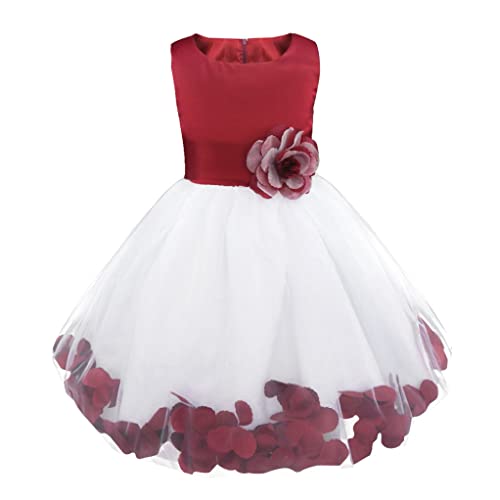 FEESHOW Mädchen Kleider Festlich Blumenmädchenkleid 3D Blumen Schleife Prinzessin Kleid Tutu Tüllrock für Hochzeit Party Kommunions Hochzeit Festzug Burgunderrot 128 von FEESHOW