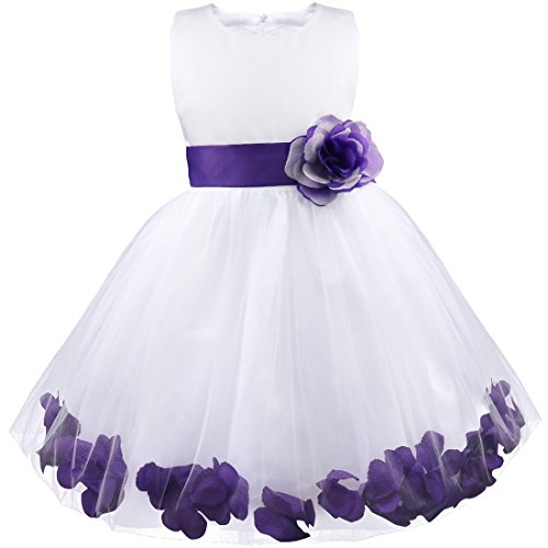 FEESHOW Mädchen Blumen Kleid Blumenmädchenkleid Tüll Festkleid Abendkleid Brautjungferkleid mit 3D Blumen Lila 128 von FEESHOW