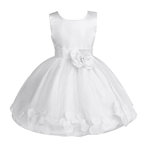 FEESHOW Mädchen Kleider Festlich Blumenmädchenkleid 3D Blumen Schleife Prinzessin Kleid Tutu Tüllrock für Hochzeit Party Kommunions Hochzeit Festzug Weiß 104 von FEESHOW