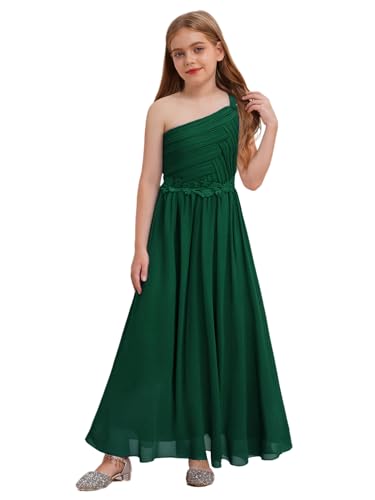 FEESHOW Mädchen Blumenmädchen Kleider Hochzeit Festlich EIN-Schulter Prinzessin Kleid Party Abendkleid Geburtstag Festzug Outfit Grün 158-164/13-14 Jahre von FEESHOW