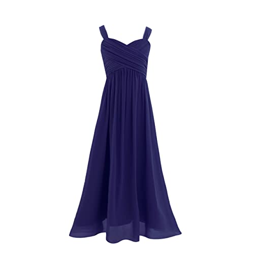 FEESHOW Mädchen Blumenmädchen Kleider ärmelloses Plissiertes Chiffon Kleid Maxilang Festliche Hochzeit Partykleid Festzug Abendkleid Gr 104-176 Marineblau 176/16 Jahre von FEESHOW