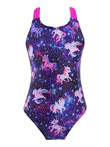 FEESHOW Mädchen Einteiliger Badeanzug Meerjungfrau Pferde Druck Schwimmanzug mit Träger Sommer Urlaub Strandkleidung Swimsuit Pegasus Schwarz 158-164/13-14 Jahre von FEESHOW