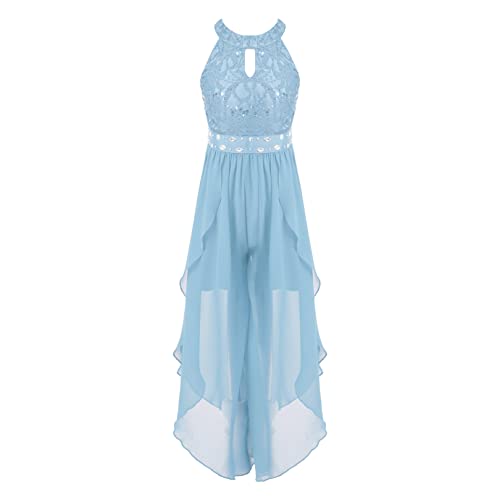 FEESHOW Mädchen Festliche Kleider Festlicher Overall Neckholder Mit Strass Spitze Blumenmädchen Kleider Kinder Partykleid Hochzeit Abendkleid Festzug Cocktailkleid Himmelblau 110-116/5-6 Jahre von FEESHOW