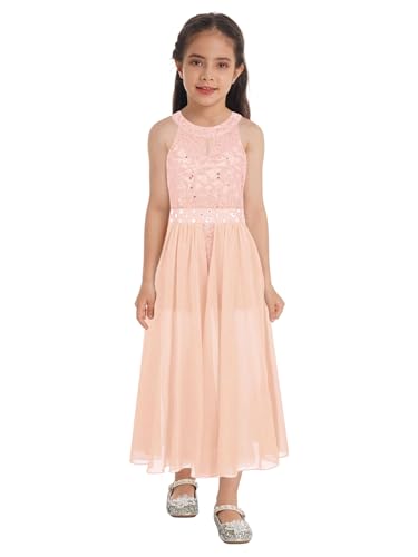 FEESHOW Mädchen Festliche Kleider Giltzer Hochzeit Blumenmädchenkleid Pailletten Kleid Overall Party Abendkleid Cocktailkleid Festzug Geburtstag Koralle 152 von FEESHOW