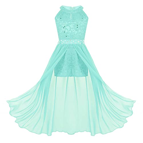 FEESHOW Mädchen Festliche Kleider Giltzer Hochzeit Blumenmädchenkleid Pailletten Kleid Overall Party Abendkleid Cocktailkleid Festzug Geburtstag Minzgrün 140 von FEESHOW
