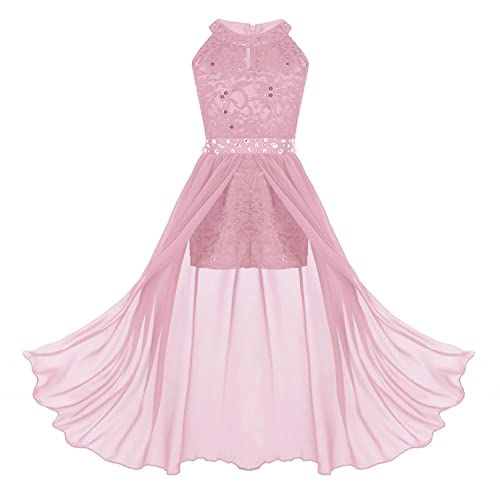 FEESHOW Mädchen Festliche Kleider Giltzer Hochzeit Blumenmädchenkleid Pailletten Kleid Overall Party Abendkleid Cocktailkleid Festzug Geburtstag Rosa 176 von FEESHOW