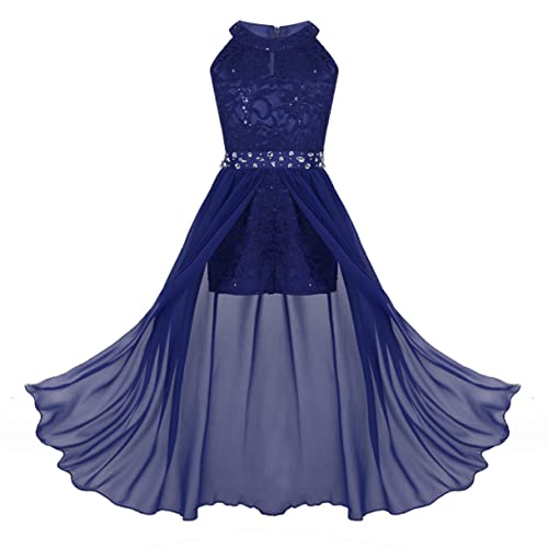 FEESHOW Mädchen Festliche Kleider Giltzer Hochzeit Blumenmädchenkleid Pailletten Kleid Overall Party Abendkleid Cocktailkleid Festzug Geburtstag Blau_A 128 von FEESHOW