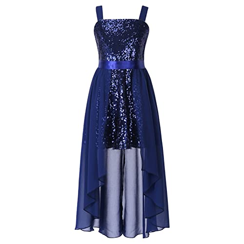 FEESHOW Mädchen Festliche Kleider Giltzer Hochzeit Blumenmädchenkleid Pailletten Kleid Overall Party Abendkleid Cocktailkleid Festzug Geburtstag Marineblau_Q 122-128/7-8 Jahre von FEESHOW