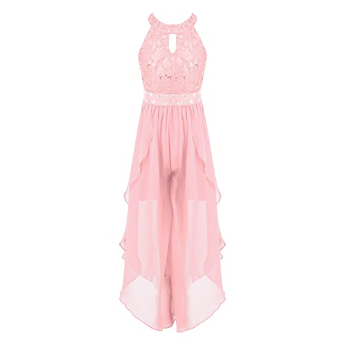 FEESHOW Mädchen Festliche Kleider Giltzer Hochzeit Blumenmädchenkleid Pailletten Kleid Overall Party Abendkleid Cocktailkleid Festzug Geburtstag Rosa_M 170-176/15-16 Jahre von FEESHOW