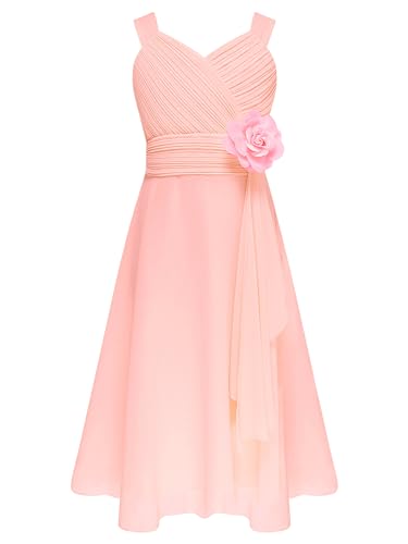 FEESHOW Mädchen Festliches Kleid Ärmelloses Chiffonkleid A-Linie Mit Blumen Blumenmädchen Kleider Hochzeit Partykleid Prinzessin Kleider Rosa 170-176/15-16 Jahre von FEESHOW