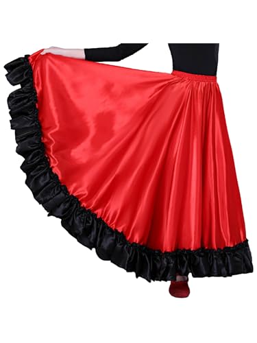 FEESHOW Mädchen Flamenco Rock Spanischer Tanzrock Lang Latin Standard Ballsaal Rock Swing Maxirock Kinder Karneval Faschnacht Party Outfit A_Rot-180grad 116-122 von FEESHOW
