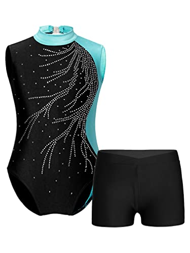 FEESHOW Mädchen Gymnastikanzug Turntrikot Gymnastik Shorts Set Ballettbody Leotard Tanztrikot Kurze Hose Trainingsanzug Wettbewerb Tanzkostüm A_Grün 134-140/9-10 Jahre von FEESHOW