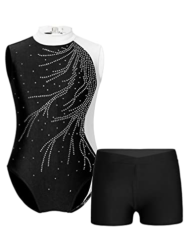 FEESHOW Mädchen Gymnastikanzug Turntrikot Gymnastik Shorts Set Ballettbody Leotard Tanztrikot Kurze Hose Trainingsanzug Wettbewerb Tanzkostüm A_Weiß 134-140/9-10 Jahre von FEESHOW