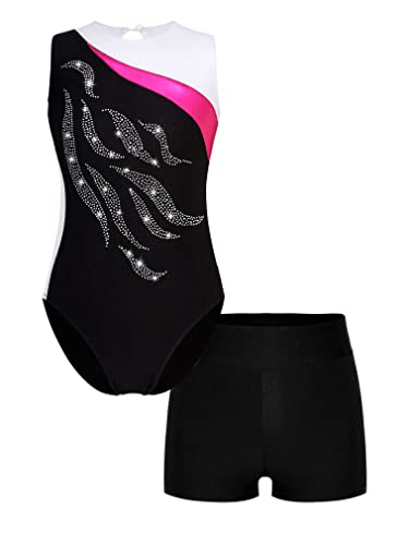 FEESHOW Mädchen Gymnastikanzug Turntrikot Gymnastik Shorts Set Ballettbody Leotard Tanztrikot Kurze Hose Trainingsanzug Wettbewerb Tanzkostüm B_Schwarz&Weiß 122-128/7-8 Jahre von FEESHOW