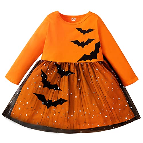 FEESHOW Mädchen Halloween Kürbis Kleid Kinder Baby Märchen Pumpkin Hexe Kleid Tutu Rock Mottoparty Karneval Verkleidung D_Orange 110-116/5-6 Jahre von FEESHOW