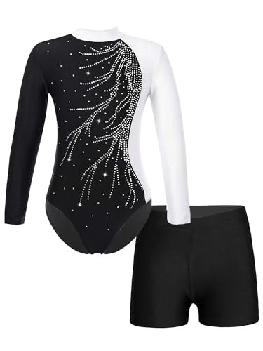 FEESHOW Kinder Gymnastikanzug Mädchen Gymnastik Body Gymnastik Shorts Set Ballett Turntrikot Athletic Wettkampf Tanzoutfit Weiß 146-152/11-12 Jahre von FEESHOW
