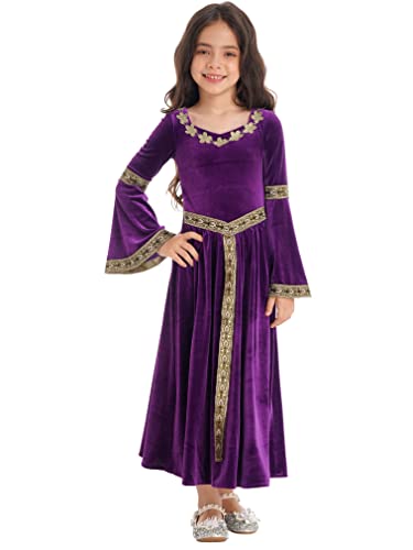 FEESHOW Mädchen Kinder Mittelalterliche Kleider Vintage Renaissance Kleid Prinzessin Adels Palast Partykleid Karneval Fasching Geburtsag Festzug Outfit Violett_A 158-164 von FEESHOW