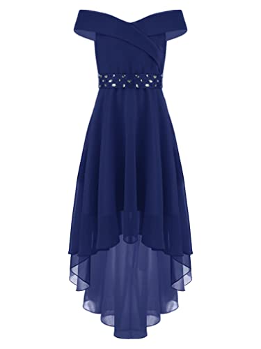 FEESHOW Mädchen Kleid Festlich Hochzeit Brautjungfer Festzug Partykleid Schulterfrei Chiffon Prinzessin Kleider 98-176 Marineblau_D 170-176/15-16 Jahre von FEESHOW