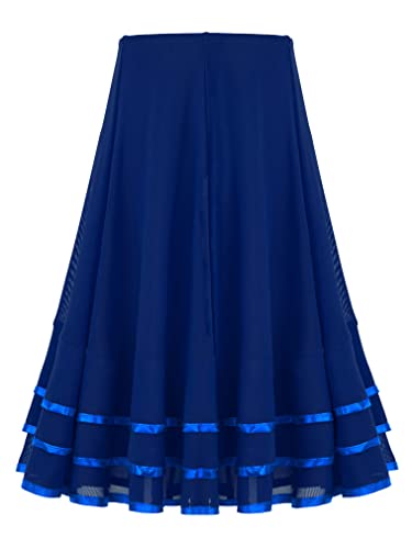 FEESHOW Mädchen Langer Tanzrock Flamenco Latin Rock Swing Rock Ballett Tanzbekleidung Ballroom Wettbewerb Maxirock Dancewear Blau C 122-128 von FEESHOW