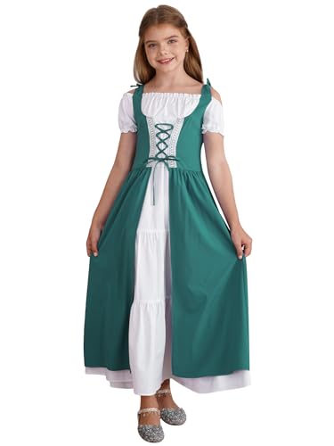 FEESHOW Mädchen Mittelalter Kleid Mittelalterliche Renaissance Prinzessin Kleid Festlich Partykleid Ballkleid Festkleid Abendkleid Tanzkleidung Grün_Neu_A 158-164 von FEESHOW