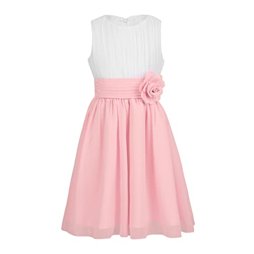 FEESHOW Mädchen Prinzessin Kleid Festlich Blumenmädchenkleid Ärmellos Chiffon Kled Mit 3D Blumen Hochzeit Party Abendkleid Festzug Sommerkleid Rosa_B 140/10 Jahre von FEESHOW