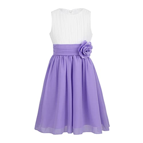 FEESHOW Mädchen Prinzessin Kleid Festlich Blumenmädchenkleid Ärmellos Chiffon Kled Mit 3D Blumen Hochzeit Party Abendkleid Festzug Sommerkleid Lavendel_B 116/6 Jahre von FEESHOW