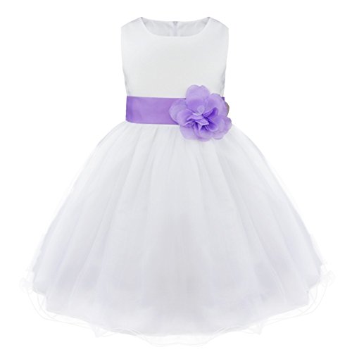 FEESHOW Mädchen Prinzessin Kleid Festlich Blumenmädchenkleid Partykleid Tutu mit 3D Blume für Taufe Hochzeit Geburtstag Lavendel 116/6 Jahre von FEESHOW