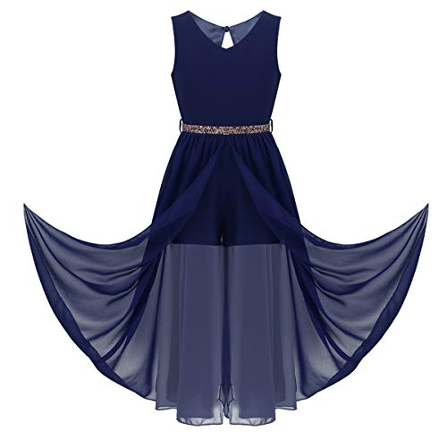 FEESHOW Mädchen Festliche Kleider Giltzer Hochzeit Blumenmädchenkleid Pailletten Kleid Overall Party Abendkleid Cocktailkleid Festzug Geburtstag Blau D 134-140 von FEESHOW