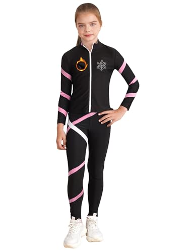 FEESHOW Mädchen Sport Kleidung Gefütterte Sweatjacke Leggings Set Kinder Eiskunstlauf Thermo Jacke Hose Set Trainingsoutfit Tanzsoutfit Rosa 122-128 von FEESHOW