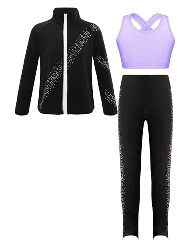 FEESHOW Mädchen Sport Kleidung Set Eiskunstlauf Anzug Sport BH Sport Leggings Sweatjacke Set Kinder Eislaufen Trainingsoutfit Yoga Workout Outfit Lavendel_A 146-152 FEESHOW Mädchen Sport Kleidung Set Eiskunstlauf Anzug Sport BH Sport Leggings Sweatjacke Set Kinder Eislaufen Trainingsoutfit Yoga Workout Outfit Lavendel_A 146-152 von FEESHOW