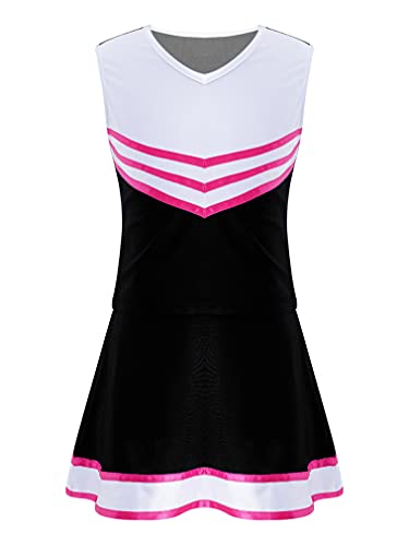 FEESHOW Mädchen Tennis Kleidung Sport Tennisrock mit Shirt Elastischem Bund Rock Fitness Workout Yoga Running Outfit Set Schwarz_D 128 von FEESHOW