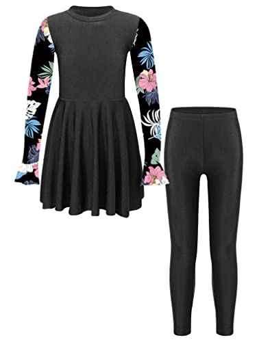 FEESHOW Mädchen UV Schutz Badeanzug Langarm Islamische Muslimische Bademode Kinder Bescheidene Schwimmbekleidung Full Cover Muslim Swimwear Schwarz 158-164/13-14 Jahre von FEESHOW