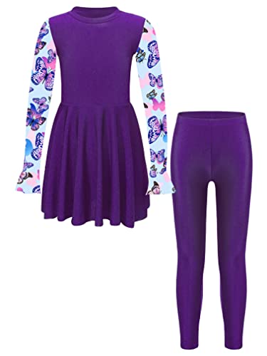 FEESHOW Mädchen UV Schutz Badeanzug Langarm Islamische Muslimische Bademode Kinder Bescheidene Schwimmbekleidung Full Cover Muslim Swimwear Violett 170-176/15-16 Jahre von FEESHOW