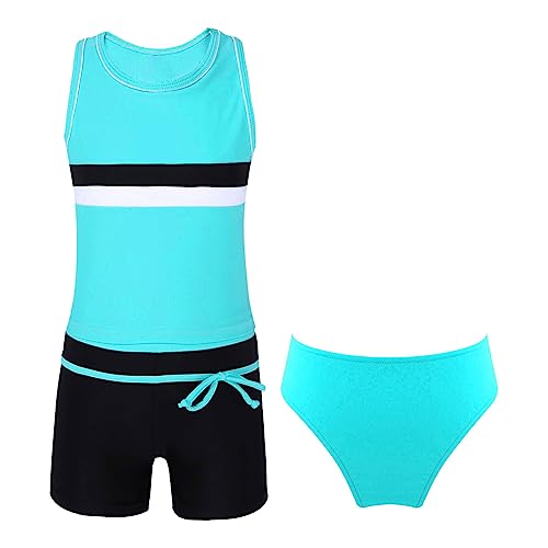 FEESHOW Mädchen Zweiteiler Badeanzug Tankini Oberteil Tankini Hose Set Kinder Schwimmanzug Spotlich Badekleidung Blaugrün_D 146-152 von FEESHOW